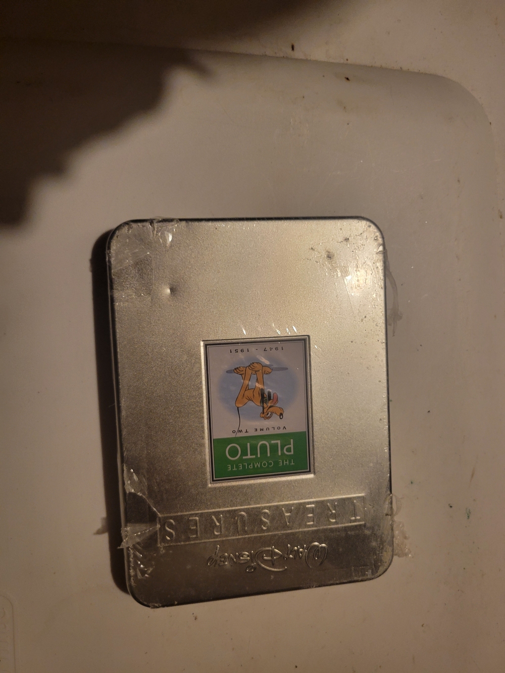 Disney Pluto Metal Keepsake Tin - Silver with Green Label